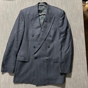 Nino Cerruti Blazer Mens 42 Grey Double Breasted Peak Lapel Tonal Check Jacket